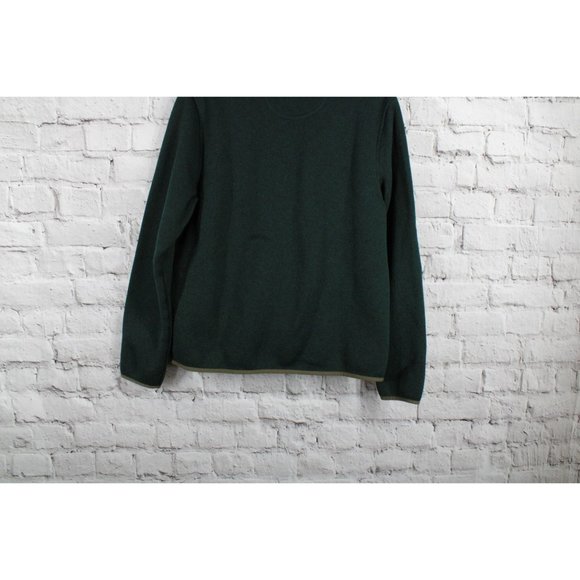LL Bean Green Fleece Rugged Knit Snap Placket Pullover Sweater Size L - Picture 7 of 9
